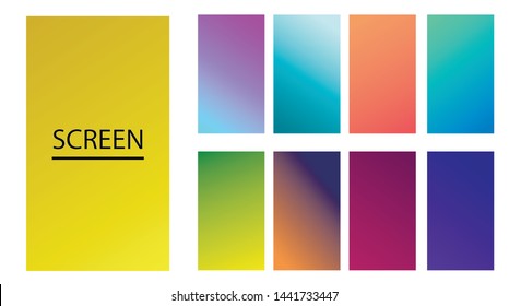 Vector EPS 10 Gradient Set. Different colors. Modern Smartphone screen, mobile app Template. Design for Wallpaper, background, banner, flyer, Social media post.