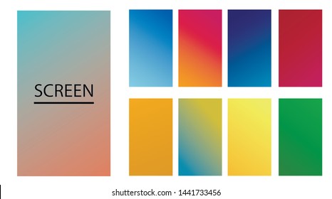 Vector EPS 10 Gradient Set. Different colors. Modern Smartphone screen, mobile app Template. Design for Wallpaper, background, banner, flyer, Social media post.