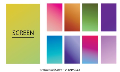 Vector EPS 10 Gradient Set. Different colors. Modern Smartphone screen, mobile app Template. Design for Wallpaper, background, banner, flyer, Social media post