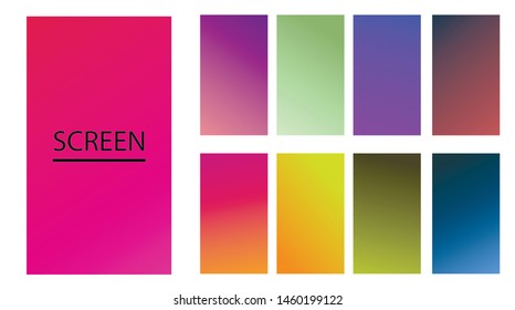 Vector EPS 10 Gradient Set. Different colors. Modern Smartphone screen, mobile app Template. Design for Wallpaper, background, banner, flyer, Social media post
