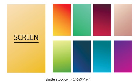 Vector EPS 10 Gradient Set. Different colors. Modern Smartphone screen, mobile app Template. Design for Wallpaper, background, banner, flyer, Social media post