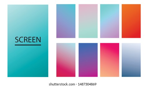 Vector EPS 10 Gradient Set. Different colors. Modern Smartphone screen, mobile app Template. Design for Wallpaper, background, banner, flyer, Social media post. 