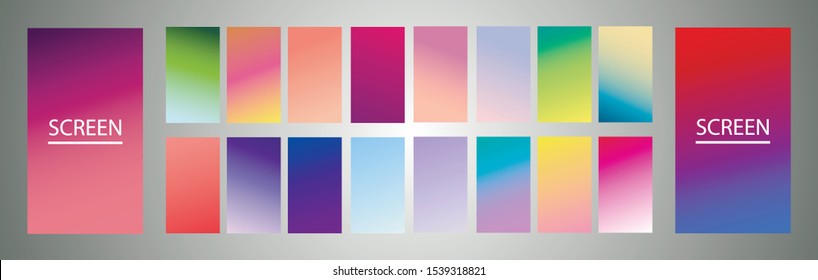 Vector EPS 10 Gradient Set. Different colors. Modern Smartphone screen, mobile app Template. Design for Wallpaper, background, banner, flyer, Social media post. 