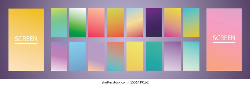 Vector EPS 10 Gradient Set. Different colors. Modern Smartphone screen, mobile app Template. Design for Wallpaper, background, banner, flyer, Social media post. 