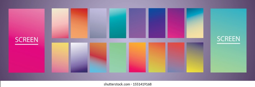 Vector EPS 10 Gradient Set. Different colors. Modern Smartphone screen, mobile app Template. Design for Wallpaper, background, banner, flyer, Social media post. 