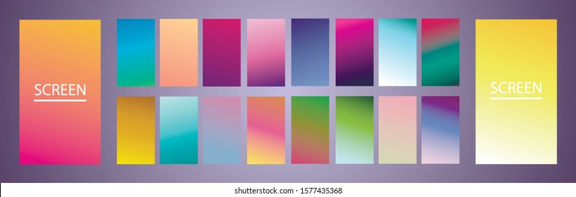 Vector EPS 10 Gradient Set. Different colors. Modern Smartphone screen, mobile app Template. Design for Wallpaper, background, banner, flyer, Social media post. 