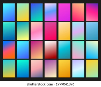 Vector EPS 10 Gradient Set. Different colors. Modern Smartphone screen, mobile app Template. Design for Wallpaper, background, banner, flyer, Social media post. 
