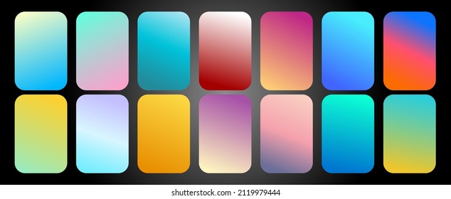 Vector EPS 10 Gradient Set. Different colors. Modern Smartphone screen, mobile app Template. 