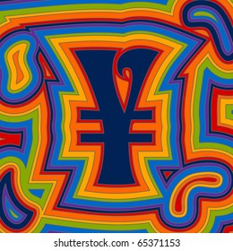(Vector eps 10) A groovy Yen sign with psychedelic offset swirls in rainbow colours.