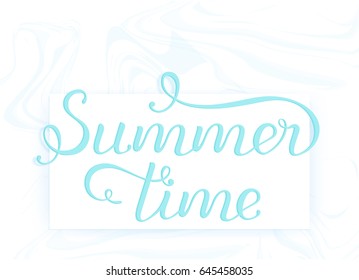 VECTOR eps 10. Hand drawn lettering text "Happy Summer Time" on white background. Orange yellow green colors. Web design, poster, banner, flyer, print, spring, summer template, summertime background