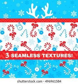 VECTOR eps 10. Happy New Year 2017! Christmas Seamless Pattern with bows sweet candies and snowflakes Ready design for Christmas and New year Ready design for Christmas and New year New Year Christmas