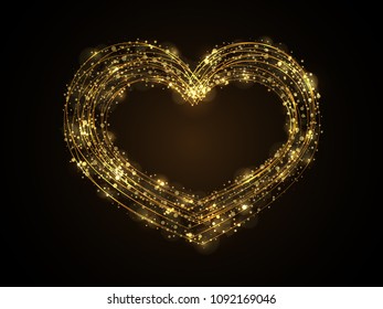 Vector eps 10 heart shaped golden frame. Shiny decorative element. Sparkling banner design