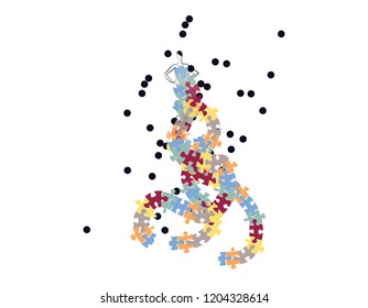 Vector (EPS 10) illustration of a high-end fashion model wearing a puzzle piece dress with black circles around
