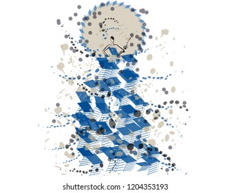 Vector (EPS 10) illustration of a high-end fashion model wearing a blue ballroom dress with splashes of paint with a beige circle in the background