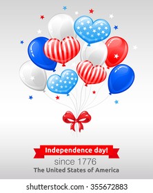 VECTOR eps 10. Independence day of the USA. Balloons, bow and stars, cute American flags in kind of balloons. Enjoy more quality good illustrations in my portfolio! Balloons for holidays in America