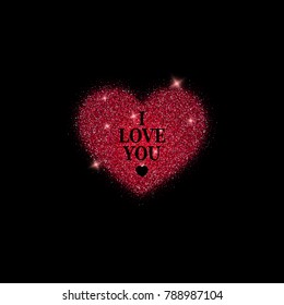 Vector eps 10 isolated red glitter texture Valentine's day heart decoration element on black background