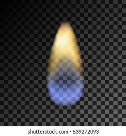 Vector eps 10 isolated transparent effect of realistic gas lighter flame. Fire illustration, candle light, burning, hot, devouring element, bonfire, twinkle, combustion. torch, match