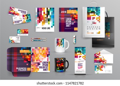 Vector EPS 10. Mock up of business tools. Big set of Branding identity design.