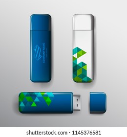 Vector EPS 10. Mock up of usb flash drive. Branding identity design.