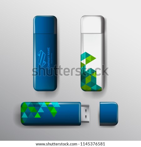 Vector EPS 10. Mock up of usb flash drive. Branding identity design.