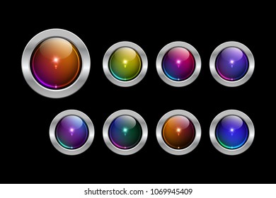 Vector eps 10 round silver framed colorful glossy web buttons collection
