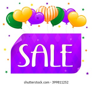 VECTOR eps 10. SALE Design for Mothers day, Valentines day, holidays, carnivals. Good template for sale in violet green yellow colors
