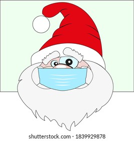 Vector EPS 10. Santa Claus Wearing Medical Face Mask. Safe holidays during pandemic outbreak health crisis