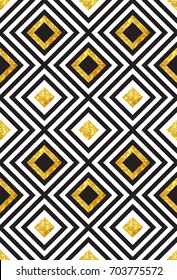 VECTOR eps 10. Seamless vector geometric texture romb palm leaves, Geometric gold glittering seamless pattern on white background. Golden rombs black seamless wallpaper.