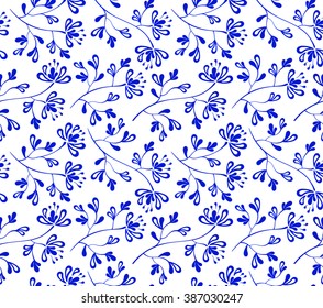 VECTOR eps 10. SEAMLESS pattern in blue color. Endless texture with flowers, which have little shade and light. Please, look for another colors in my SETS.
