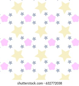 VECTOR eps 10 ,seamless  pattern with  Stars and Flowers,abstract background white color background,wallpaper,texture,Free form,pastel,flowers in spring background,illustrator
