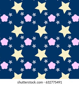 VECTOR eps 10 ,seamless  pattern with  Stars and Flowers,abstract background blue color background,wallpaper,texture,Free form,pastel,flowers in spring background,illustrator