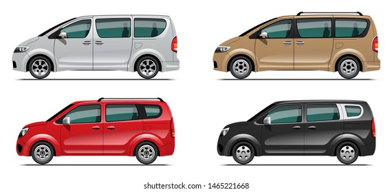 VECTOR EPS 10 - Set Of Mini Van Slide Door Type, Isolated On White Background.