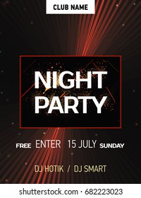 VECTOR eps 10. Shining poster for Disco placard, show bill. Abstract glowing background for night club.Shining glowing neon lines place your text. Night Party poster. Black red color background 2018