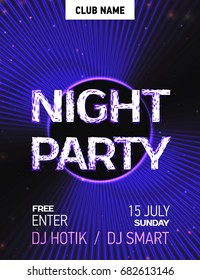 VECTOR eps 10. Shining poster for Disco placard, show bill. Abstract glowing background for night club. Shining glowing neon lines place your text. Night Party poster. Black blue color background 2018