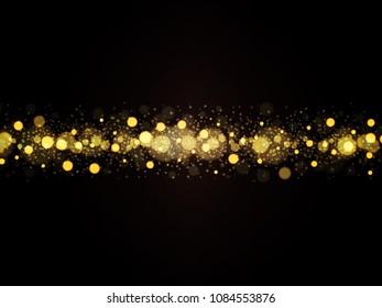 Vector eps 10 shiny gold bokeh. Glowing yellow circles background horizontal decorative element 