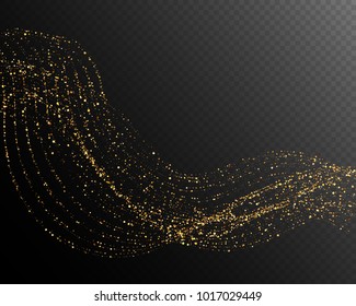 Vector eps 10 shiny golden glitter abstract wave decoration isolated on dark transparent background