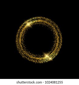Vector eps 10 shiny golden glitter round frame isolated on black background