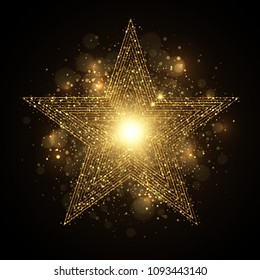 Vector eps 10 shiny golden star with glowing bokeh lights sparkling glittering effect 