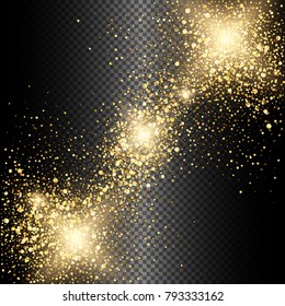 Vector eps 10 shiny golden confetti sparkling gold glitter texture splash isolated on dark transparent background