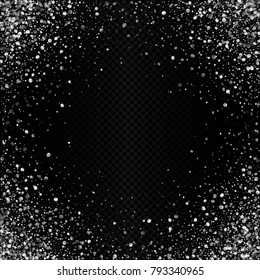 Vector eps 10 shiny silver confetti frame isolated decoration element on dark transparent background