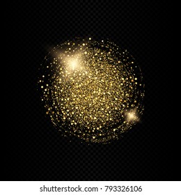 Vector eps 10 shiny sparkling golden glitter texture circle decoration element isolated on dark transparent background