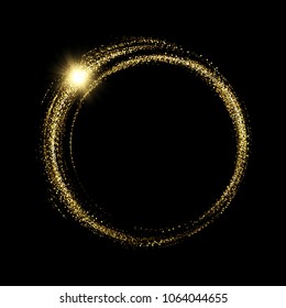 Vector eps 10 sparkling golden glitter texture round frame. Shiny banner decorative element