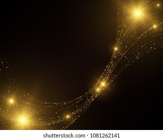 Vector eps 10 Sparkling golden glitter trail. Abstract luxury background with shiny yellow glowing light