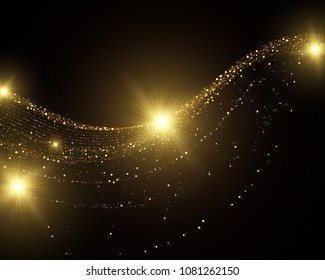 Vector eps 10 Sparkling golden glitter trail. Abstract luxury background with shiny yellow glowing light