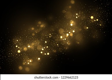 Vector Eps 10 Sparkling Golden Particles. Glowing Yellow Bokeh Circles Abstract Gold Luxury Background