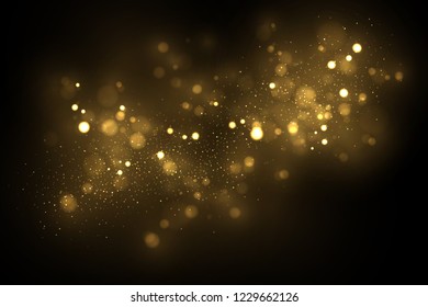 Vector eps 10 sparkling golden particles. Glowing yellow bokeh circles abstract gold luxury background