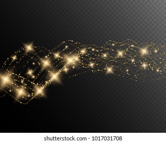 Vector eps 10 sparkling shiny abstract golden glitter wave isolated on dark transparent background