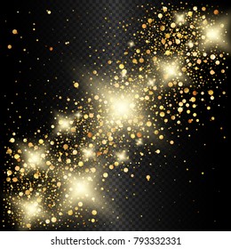 Vector eps 10 sparkling shiny gold confetti glitters decoration isolated on dark transparent background