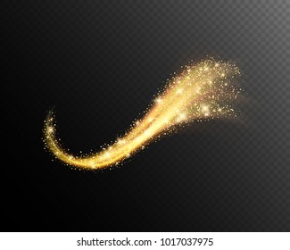 Vector eps 10 sparkling yellow gold wavy light effect isolated on dark transparent background