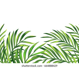 Vector eps 10. Summer vacation on island. Travel summer time! Sun, sea, palm, clouds island Summertime poster banner card island palms leaves, voyage time travel. White background here place text 